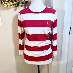 Ralph Lauren Red and White Striped 3/4 length Sleeve Tee